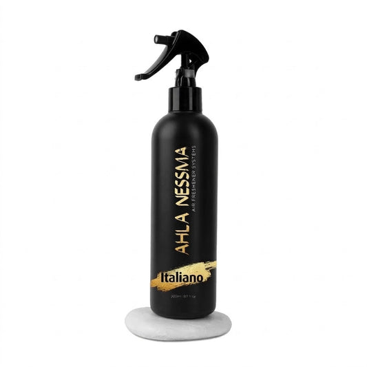 Italiano 500ml fabric refresher spray alongside Ahla nsma luxury fragrance collection